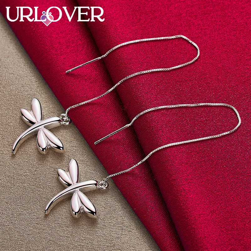 

URLOVER 925 Sterling Silver Earring For Woman Dragonfly Drop Earrings Party Birthday Engagement Wedding Fashion Charm Jewelry