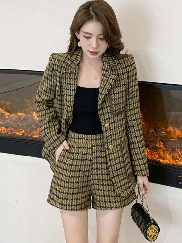 2024 NEW conjuntos femininos elegante Two Piece Set Women coat jacket + short Pants office lady Casual 2 piece sets women outfit