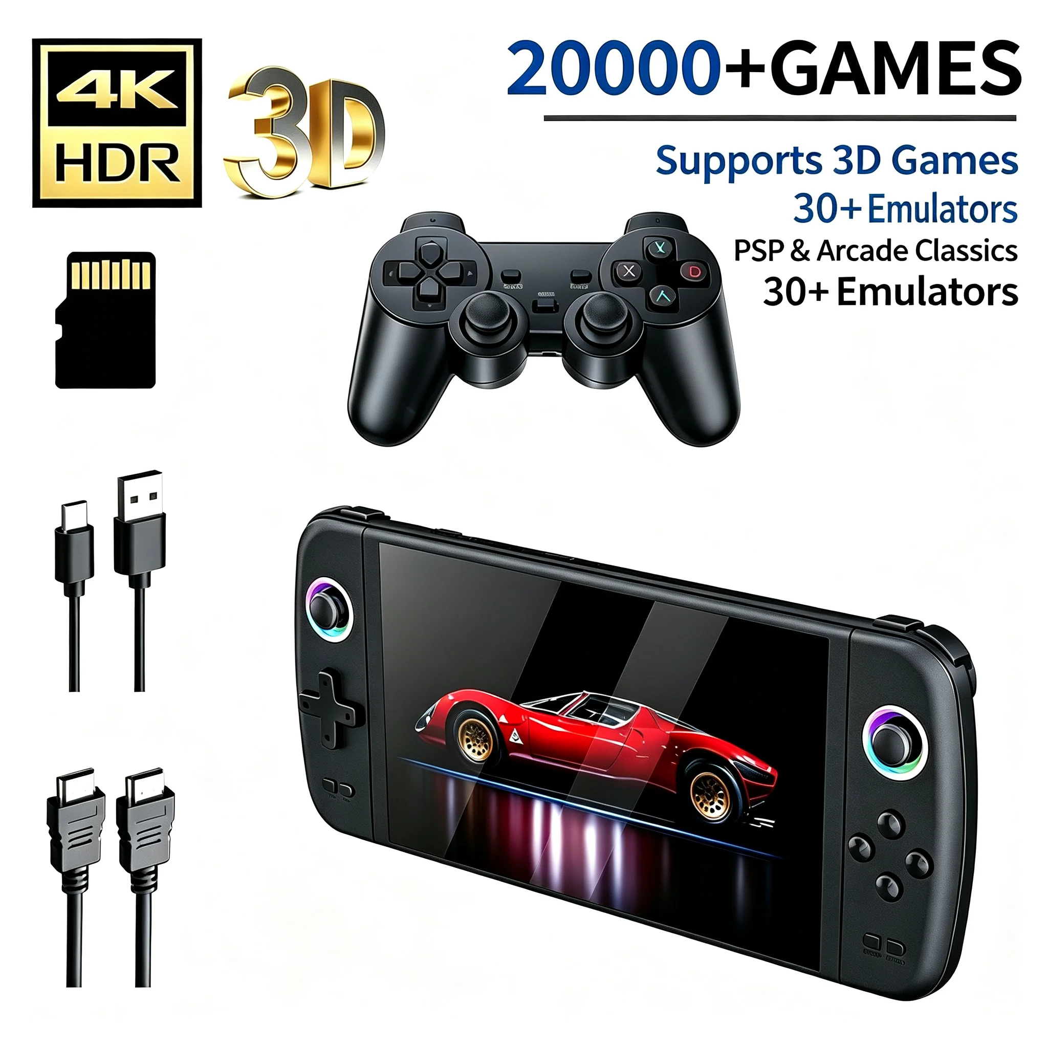M27 Portable Pocket Retro Handheld Video Game Console 7.0 Inch Big Screen 1024*600 Display Support LINUX Emelec 64G/128G