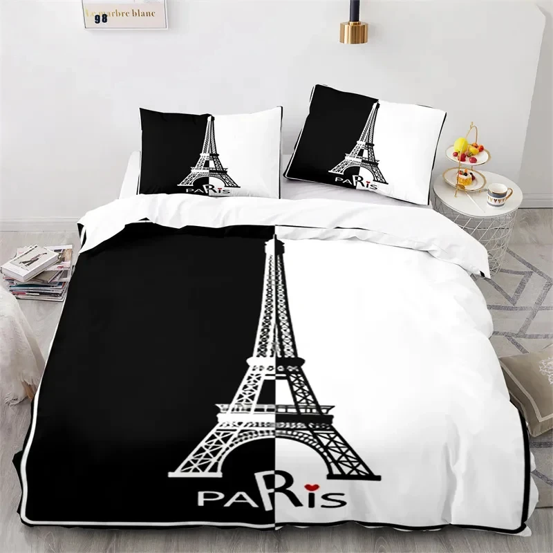 Eiffel Tower Duvet Cover Twin Queen Romantic Paris Comforter Cover 3pcs Sexy Red Lips Kiss Marks Bedding Set For Girls Adults