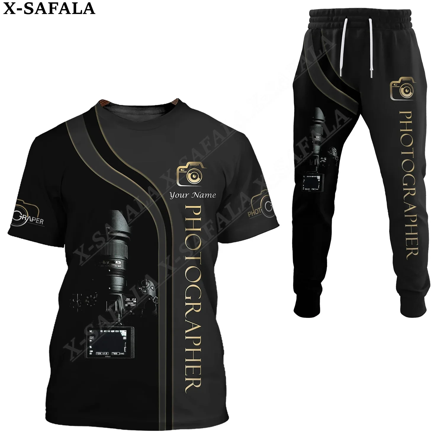 Photographer Photography Custom Camera 3D Print Sweatpant Tooth Jogger Short Sleeve Tshirt Sport Set Men Tee Top Combo Set-3