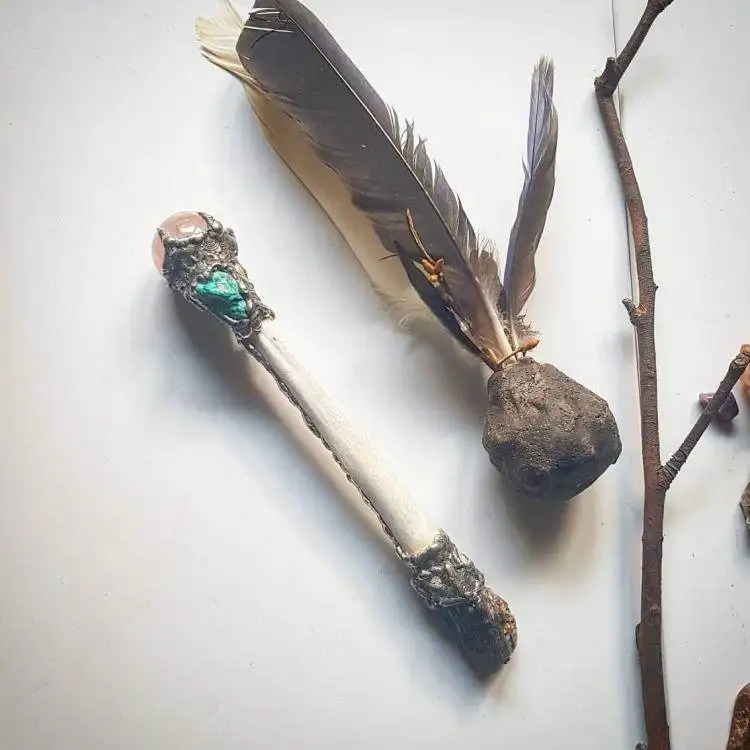 Handmade ornate turquoise inlaid rose quartz ball crystal wand