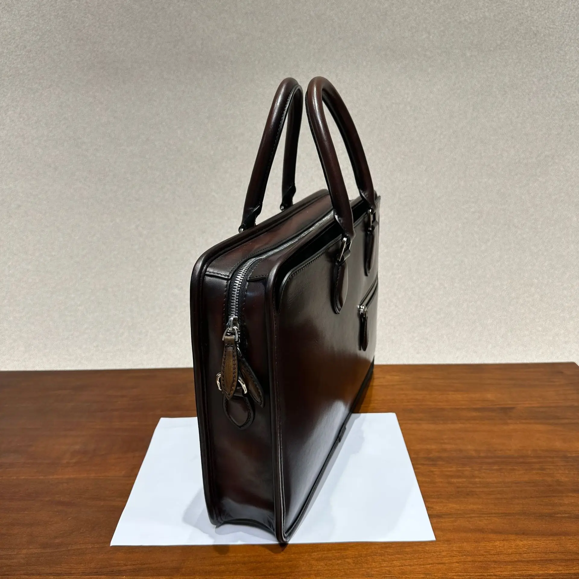 Premium Vintage Men's Briefcase, Large Capacity Top-Handle Bag, Imported Calfskin Leather, Handcrafted with Traditional Hand-Pai