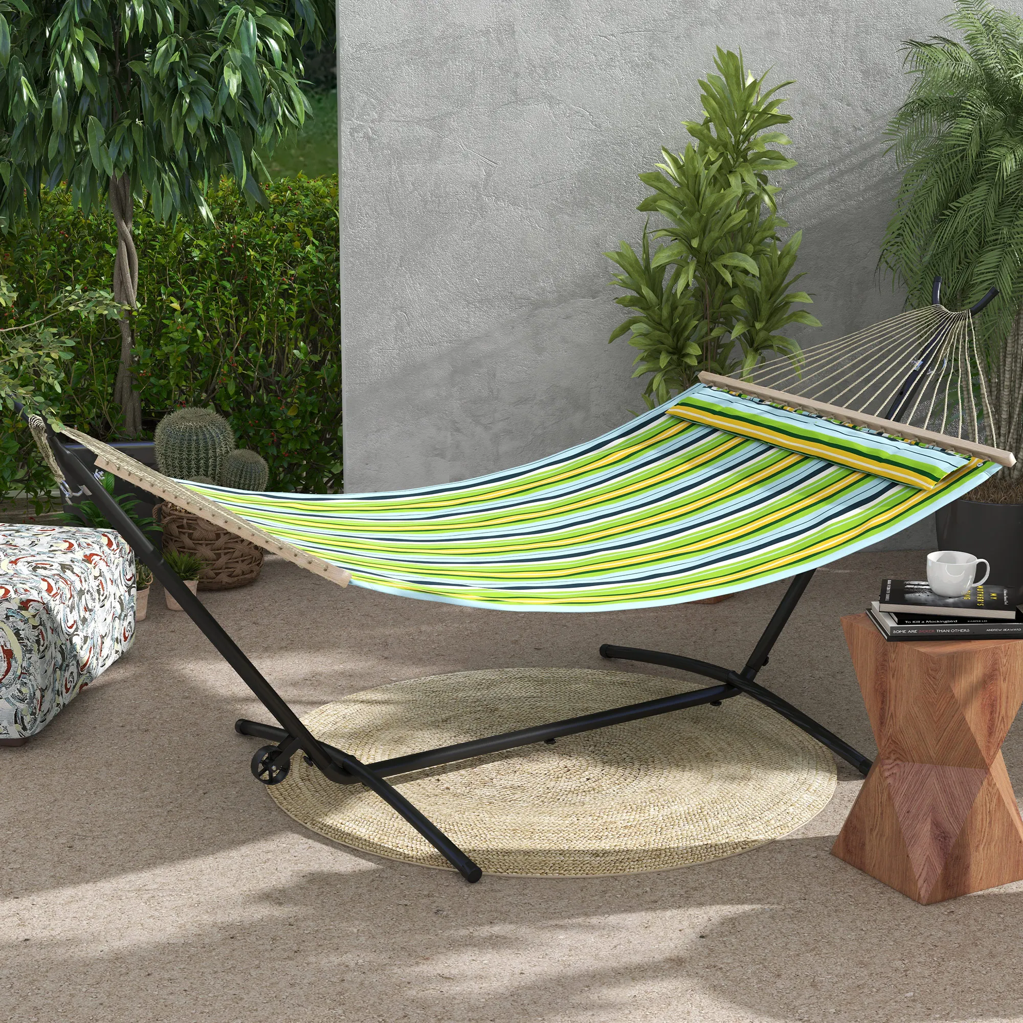 Outsunny Soporte para Hamacas con Rueda Carga 220 kg290x120x115 cm Negro