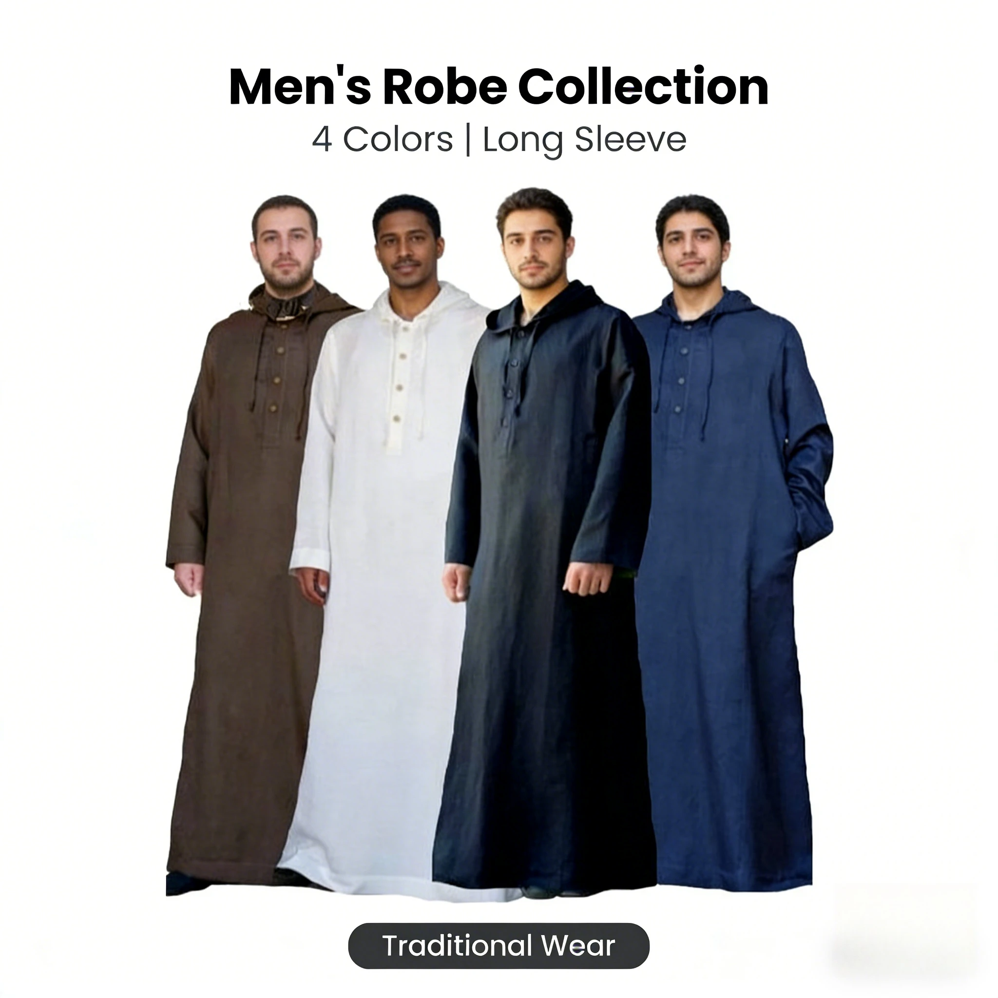 

2025, простая длинная мужская рубашка с капюшоном в арабском стиле, мусульманский халат, мужской халат