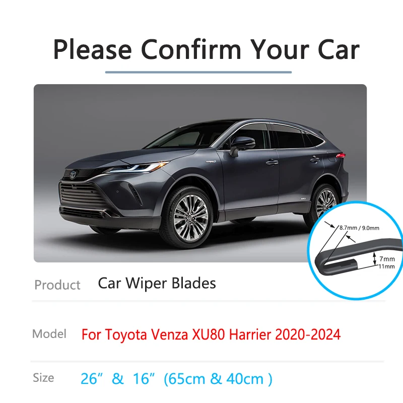 For Toyota Venza XU80 Harrier MK2 2020 2021 2022 2023 2024 Front Wiper Blades Window Windshield Windscreen Brushes Accessories