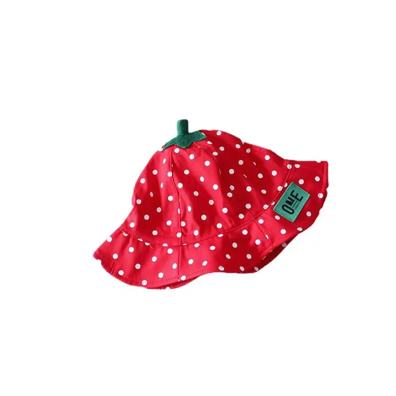 RH Spring Summer Strawberry Dot Red Cartoon Baby Hat Children Toddler Kids Sweet Cute Sun Bucket Hat