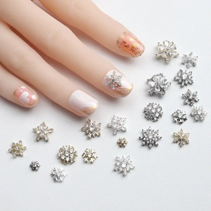 10pcs/lot Christmas Snowflake Zircon Rhinestones Manicure Nail Art Parts Jewelry Decorations Nails Accessories Charms Supplies