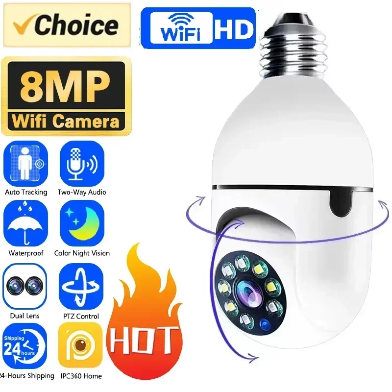 E27 Bulb Camera 4X Digital Zoom AI Human Motion Detect Full Color Night Vision Surveillance Camera