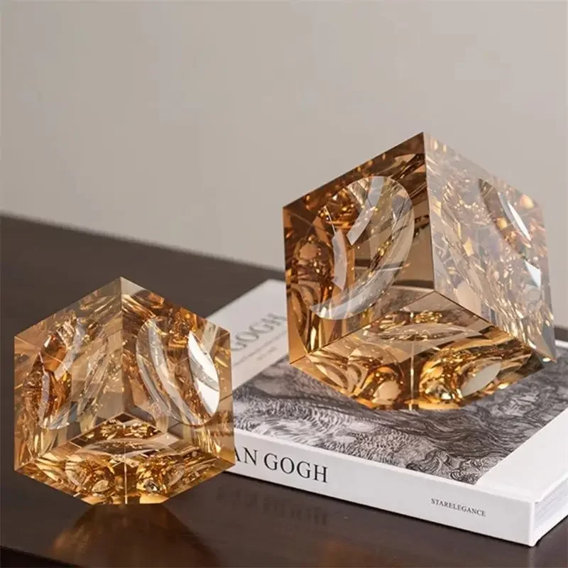 Modern Geometric Diamond Shaped Cube Crystal Statue Accessories Items Home Livingroom Figurines Ornaments Office Sculpture Decor