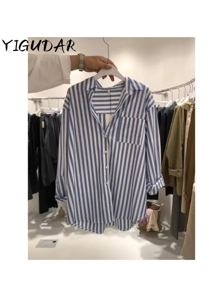 Verticaal Gestreept Overhemd Met Lange Mouwen Lente Nieuwe Dropmouwen Single Breasted Mode Dames Shirts Chique Casual Office Lady Tops