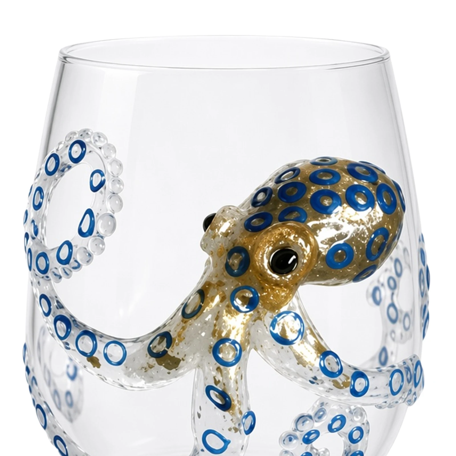 3D Stemless Wine Glass Nautical Handmade Blue Ring Ocean Marine Life Bar Cup Coastal Home Decor Gift