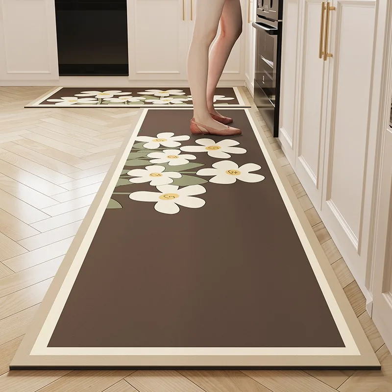 

Kitchen Floor Mat Pvc Leather Non-slip Foot Mats Waterproof Oil-proof Home Decoration Flower Rug 주방바닥매트 Tappeto Cucina 주방매트 Pvc