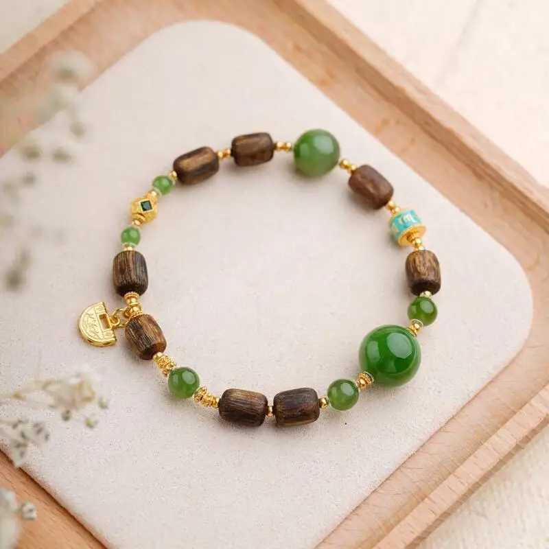 High Quality Cultural Collection Natural Kyara Agarwood DIY Single Wrap Prayer Beads Bracelet