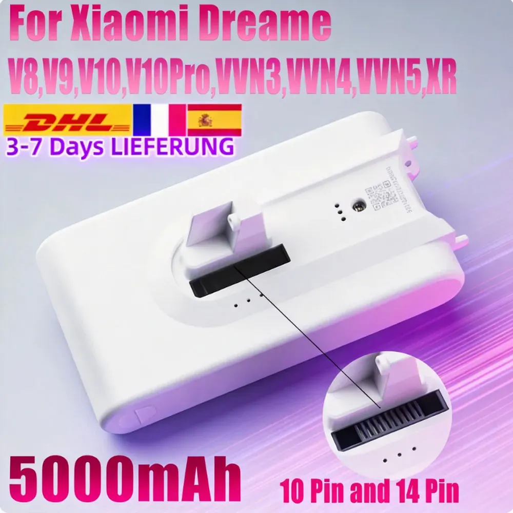 (5000mAh) Ersatz-Staubsauger-Akku - Ersatzbatterie für Xiaomi Dreame V8 V9 V10 V10Pro VVN3 VVN4 VVN5 XR Lithium-Ionen-Akku