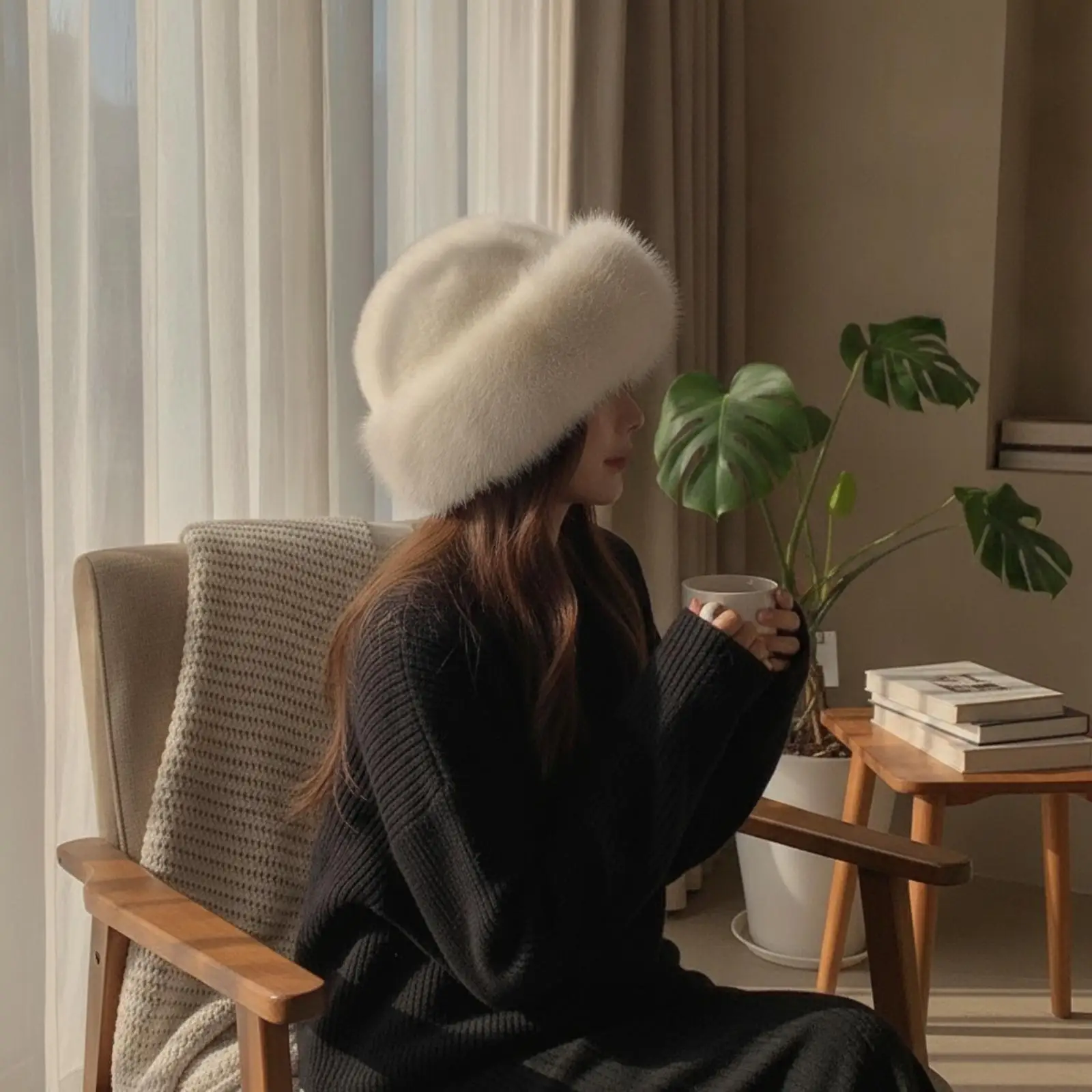 Faux Hat Oversized Fuzzy Slouch Hat Hat Stylish for Cold Weather, Women