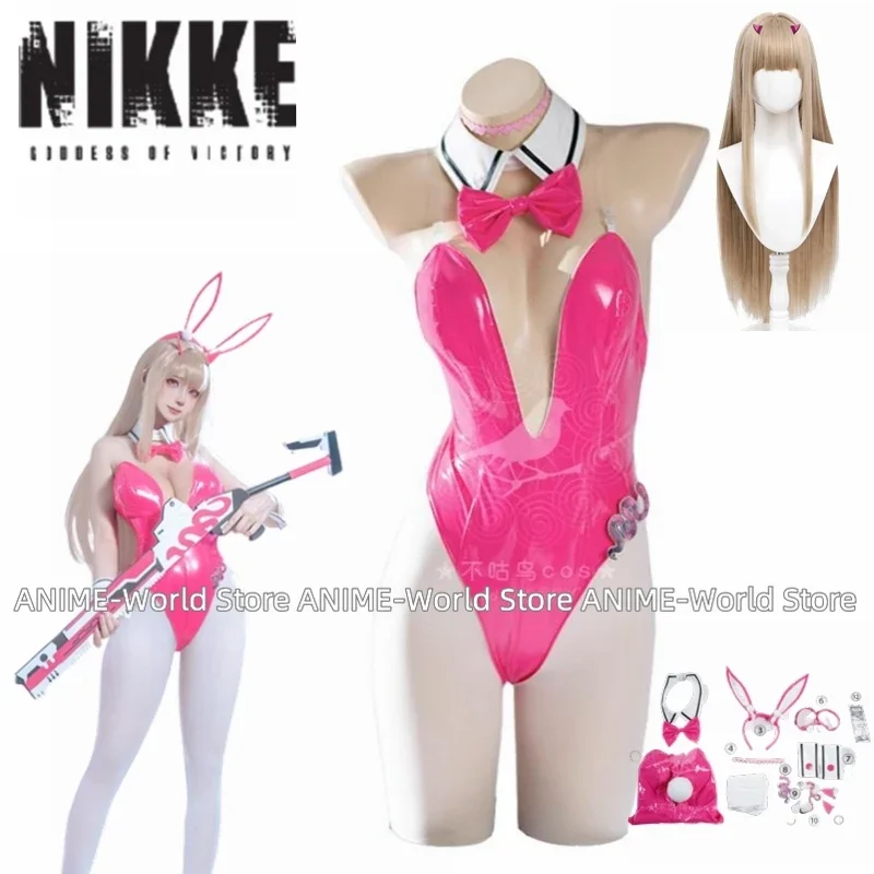 NIKKE The Goddess of Victory Cosplay Catsuit Bodysuit Viper Toxic Rabbit Sexy Pink Leather Bunny Stretch Jumpsuit Ears Tail