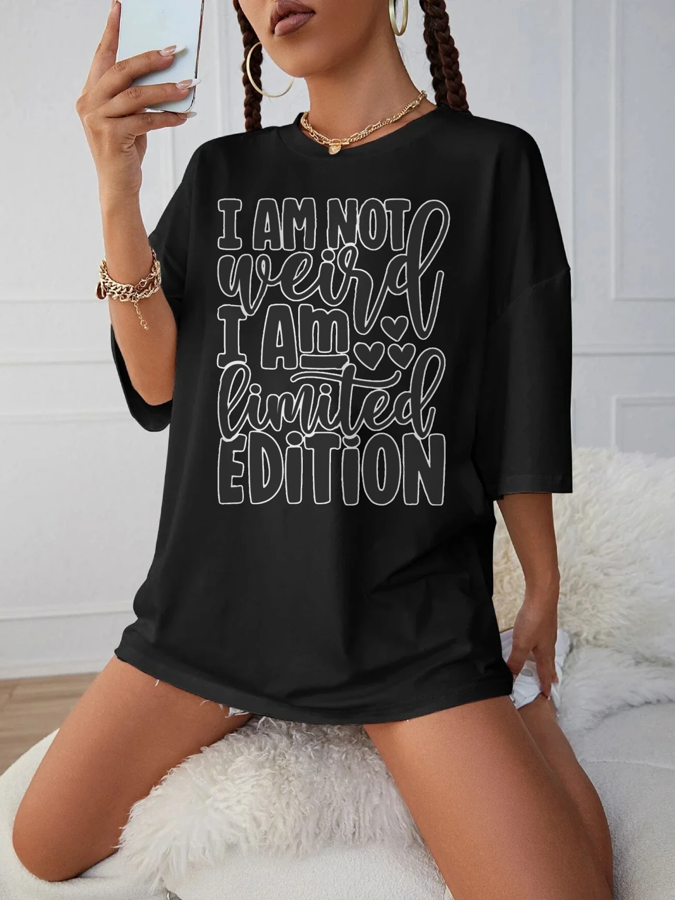 

I Am Not Weird I Am Limited Edition Black Loose Fit Round Neck T-Shirt Women's Maternity Wear for Winter for Late Pregnancy