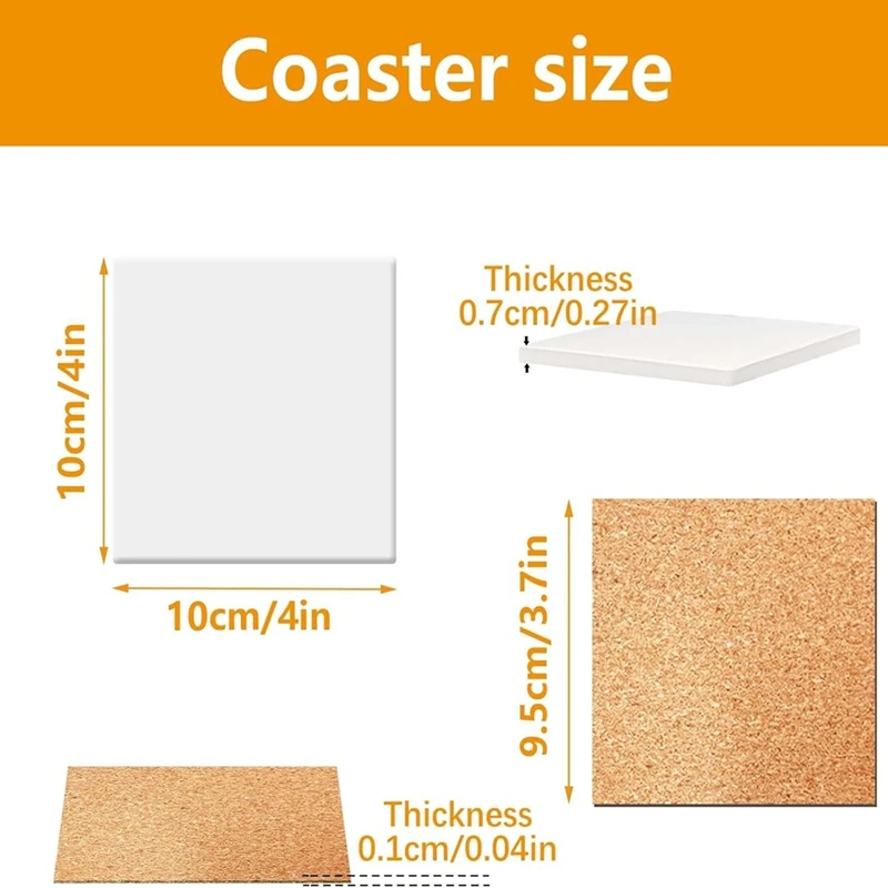 24 PCS Ceramic Tiles For Crafts 4X4 Inches And Self-Adhesive Cork Mat ,Unglazed Ceramic Coasters For Crafts,DIY Coasters-FS-PHFU