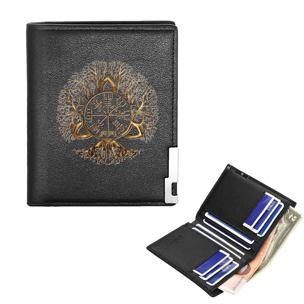 New Arrivals Fashion Viking World Tree Printing Pu Leather Wallet Men Women Billfold Credit Card Holders Short Purses