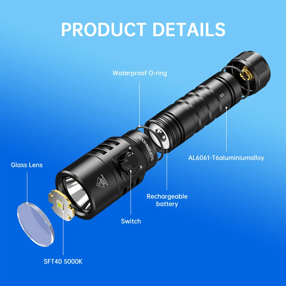 New Sofirn SD03 SFT40 1800lm 5000K Scuba Diving Flashlight IP68 waterproof Rotary Switch for Hassle free Torch