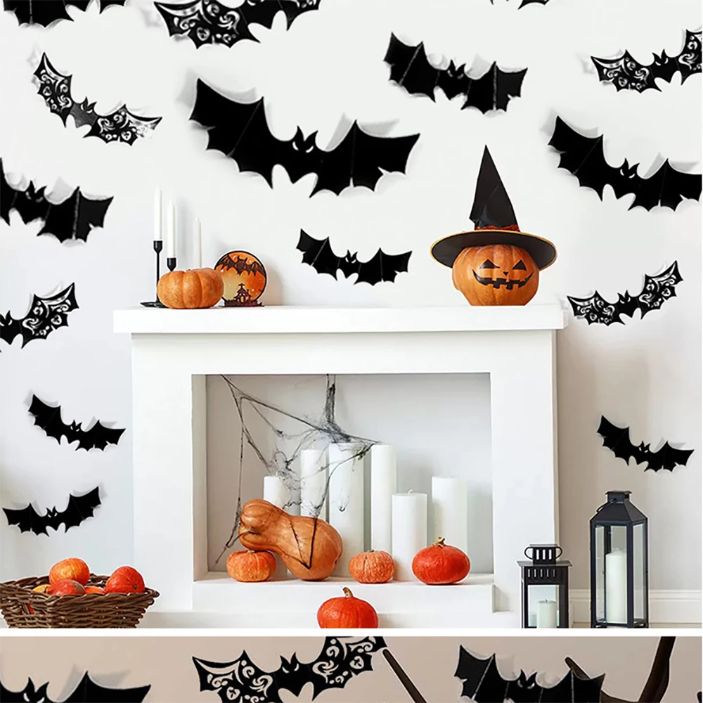 48 قطعة ملصقات حفلات الهالوين جدار نافذة الباب زينة واقعية سوداء مخيفة لتقوم بها بنفسك الشارات ديكور المنزل الحمام تنوعا ثلاثية الأبعاد
