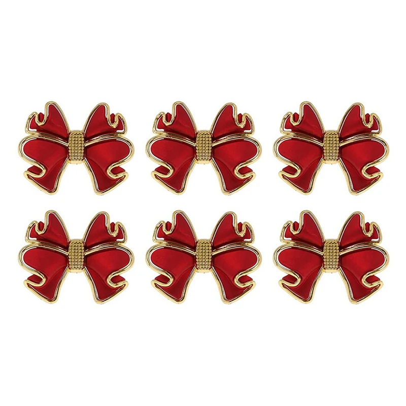 12 Pieces Red Bowknot Napkin Rings, Butterfly Knot Napkin Ring Holders Handmade Metal Napkin Buckles Elegant Table Decor