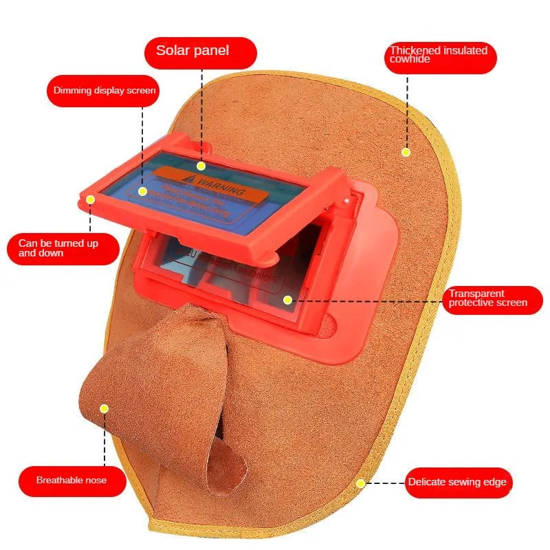 New Welder's Mask Cowhide Welding Mask True Color Automatic Dimming Protection Welding Argon Arc Full Face Helmet