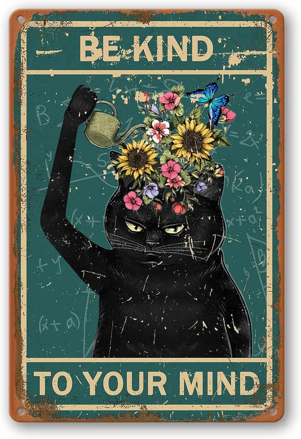 Boho Room Decor Vintage Home Wall Be Kind To Your Mind Sign Retro Black Cat Metal Tin Signs Gothic Office Fairy Grunge Hippy for