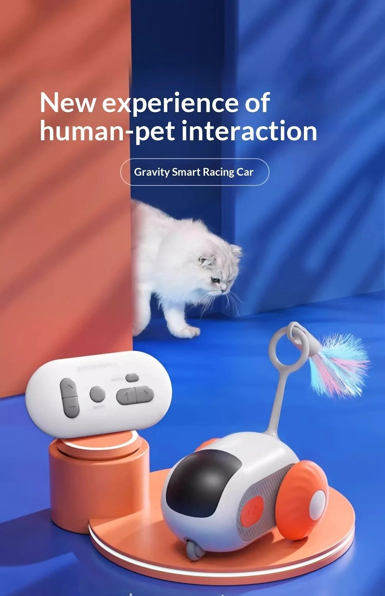Juguete Inteligente para Gatos con Control Remoto, Coche de Carreras Eléctrico, Juguete Interactivo con Plumas Tipo Rata para Mascotas