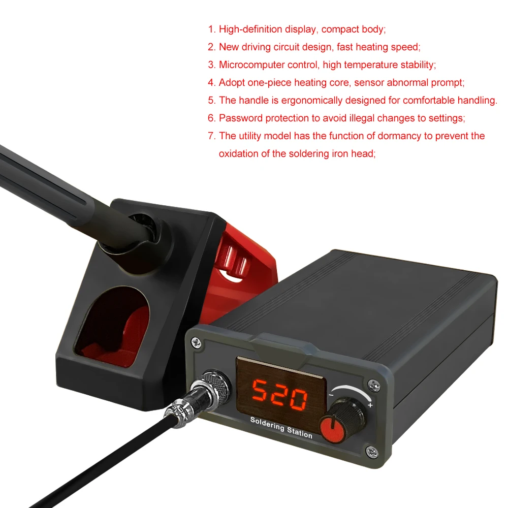 Lefavor T12 Soldering Iron Station 1.3inch Multi-function Portable Bga Rework Station with Soldering Tips Welding Tools