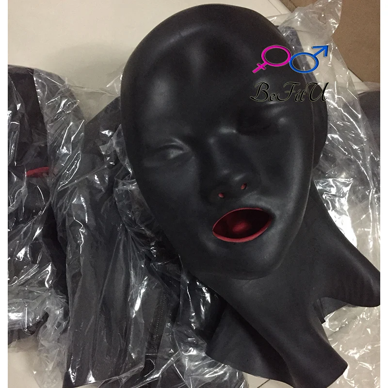 

Latex Hood 0.8mm Plus Thickness Mask with Braces Cosplay Nasal tube Flexible Cap sexy Bonnet fetish Hat