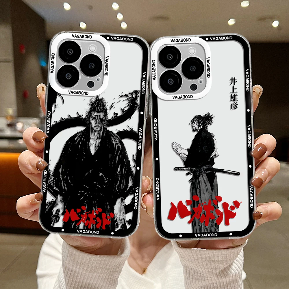 Japanese Vagabond Samurai Miyamoto Musashi Phone Case For iPhone 15 14 13 12 11 Mini Pro Max X XR XSMax 7 8 Plus SE Clear Cover