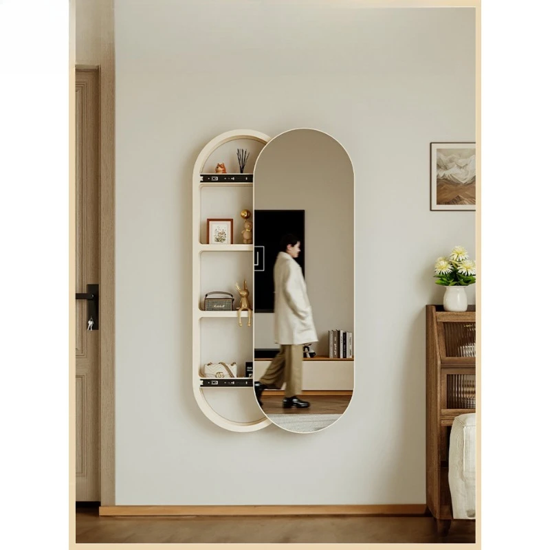 Light luxury full-length mirror, hidden push-pull full-length mirror can be closed, and wall-mounted objects can be placed.
