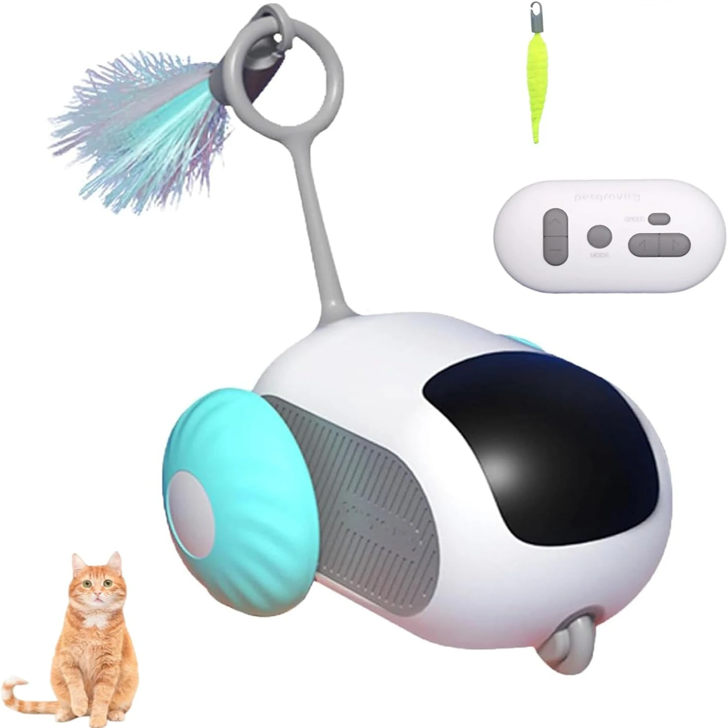 Turbo Tail 2.0 , Teazys  Toy, Smart Turbo Tail Mouse  Toy, USB Rechargeable  Control  Interactive Cats Toy with Feathers (2 pcs