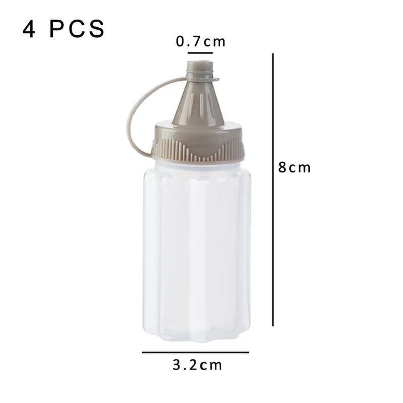 4Pcs/Set Mini Sauce Seasoning Bottle Barbecue Kitchen Portable Transparent Bottle PP Spices with Lid Jar Squeeze