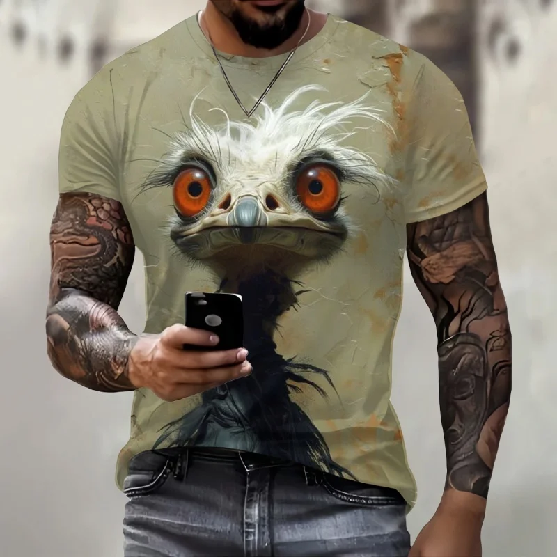 Fox Rabbit Ostrich Pattern T Shirt For Men Funny Animal 3D Printed Tees Casual Short Sleeve Round Neck Tops Street T-Shirts