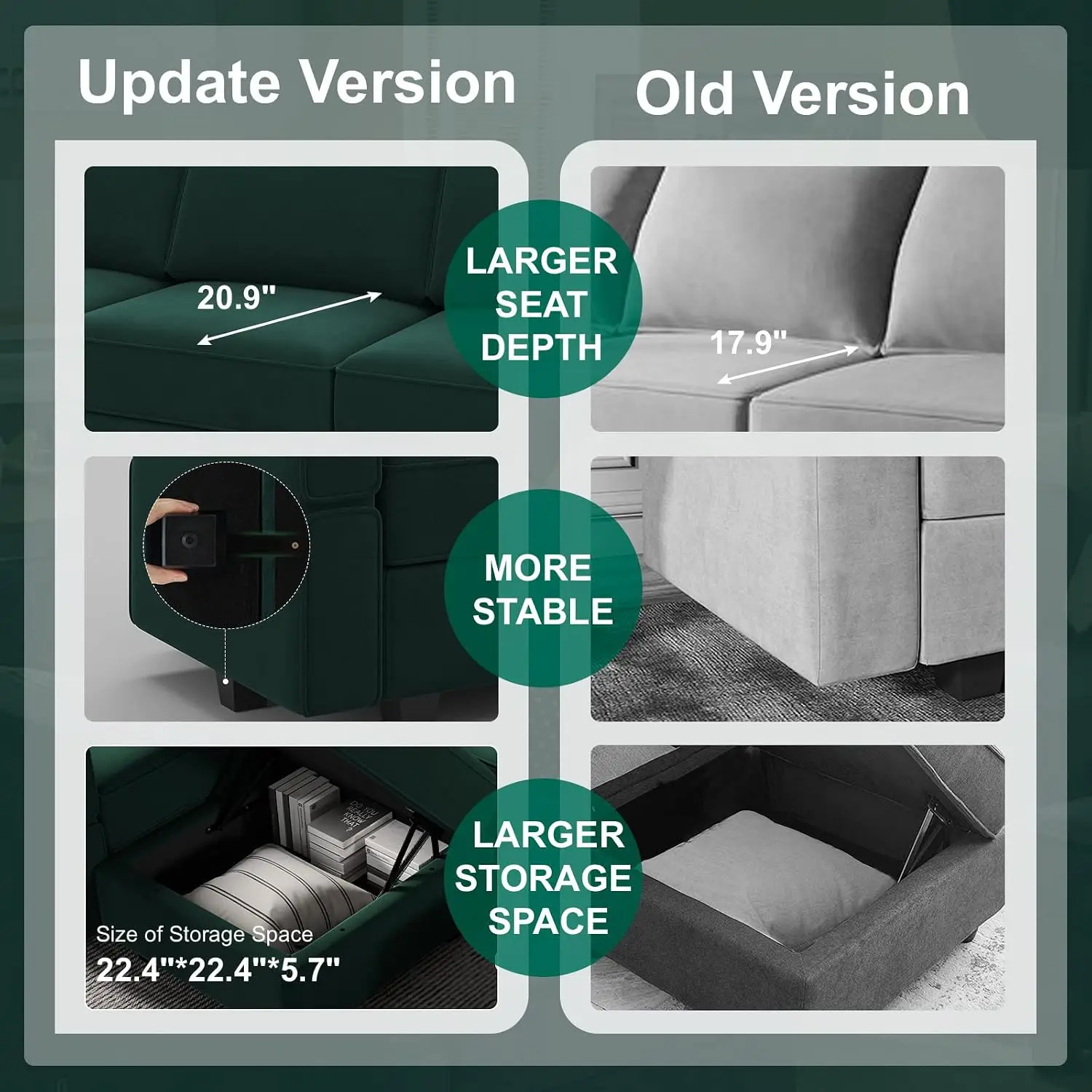 Modular U-Shaped Sectional Sofa with Double Chaise Velvet Reversible Storage Couch Green Customized