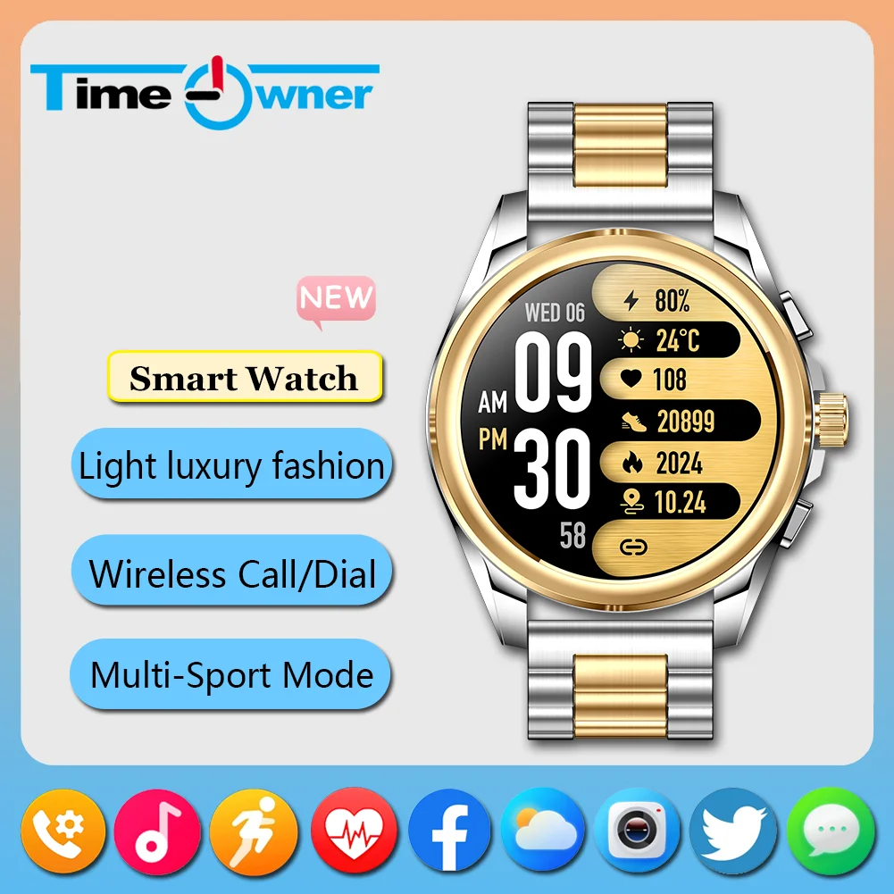 Time Owner New1.43 "reloj inteligente para hombres llamada inalámbrica/marca 100 + modo multideporte Fitness ritmo cardíaco monitoreo de salud Smartwatch