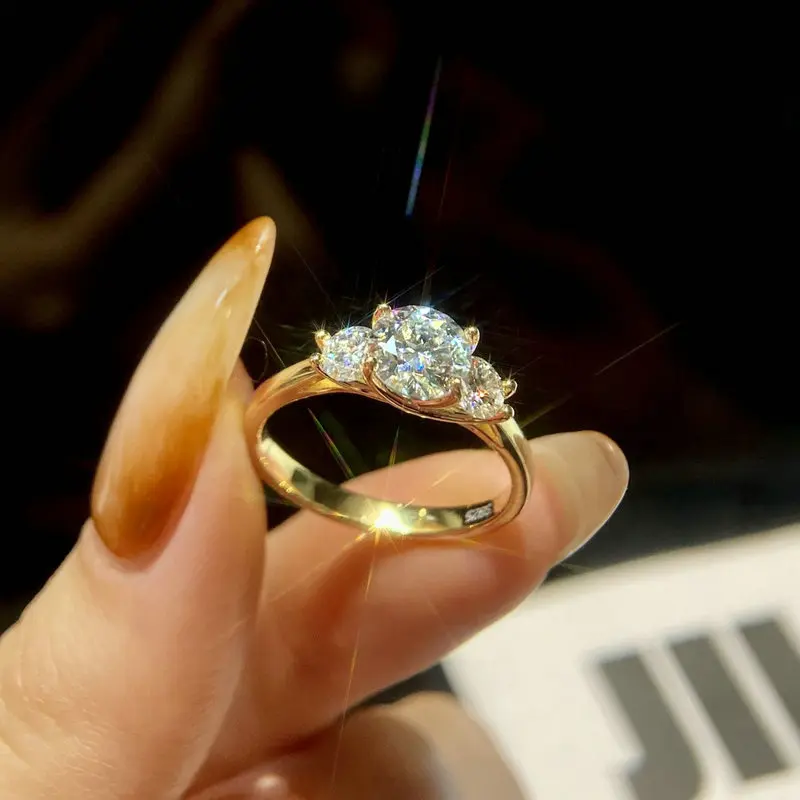 

OXTAO 3 Stone Engagement Rings for Women 925 Sterling Silver Luxury Jewelry 6.5mm Wedding Rings VVS1 D Moissanite Ring Jewelry