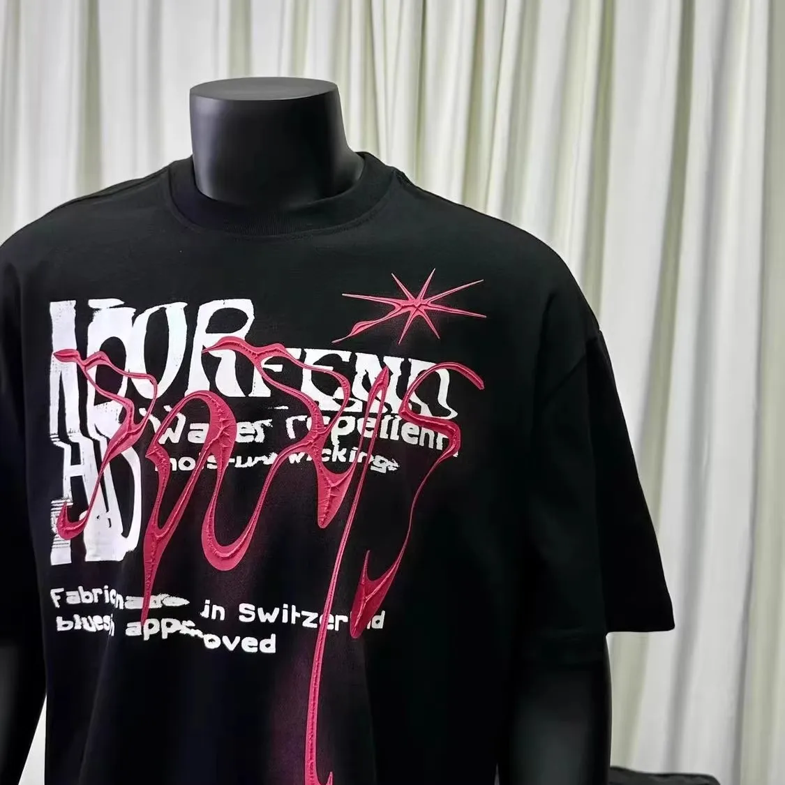 Summer Large Size 300 Pounds New Style Vintage Flocking Print Short Sleeve Men's T-Shirt Loose Retro American Top