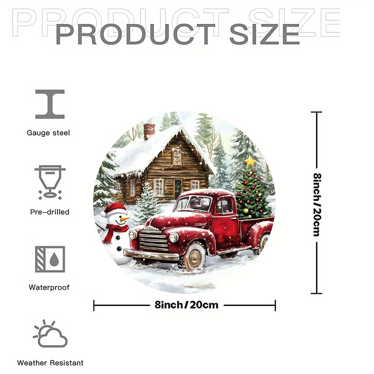 1pc, Red Pickup Truck And Snowman Round Aluminum Sign Metal Tin Sign Vintage Garden Yard Sign for Home Living Room Autumn Wall D