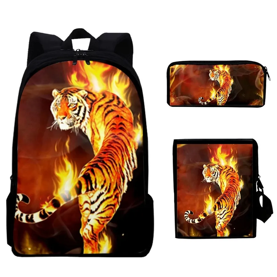 Anime Tiger Three Piece Backpacks Set For Boys And Girls Best Gifts 3D Cartoon School Backpack For Children