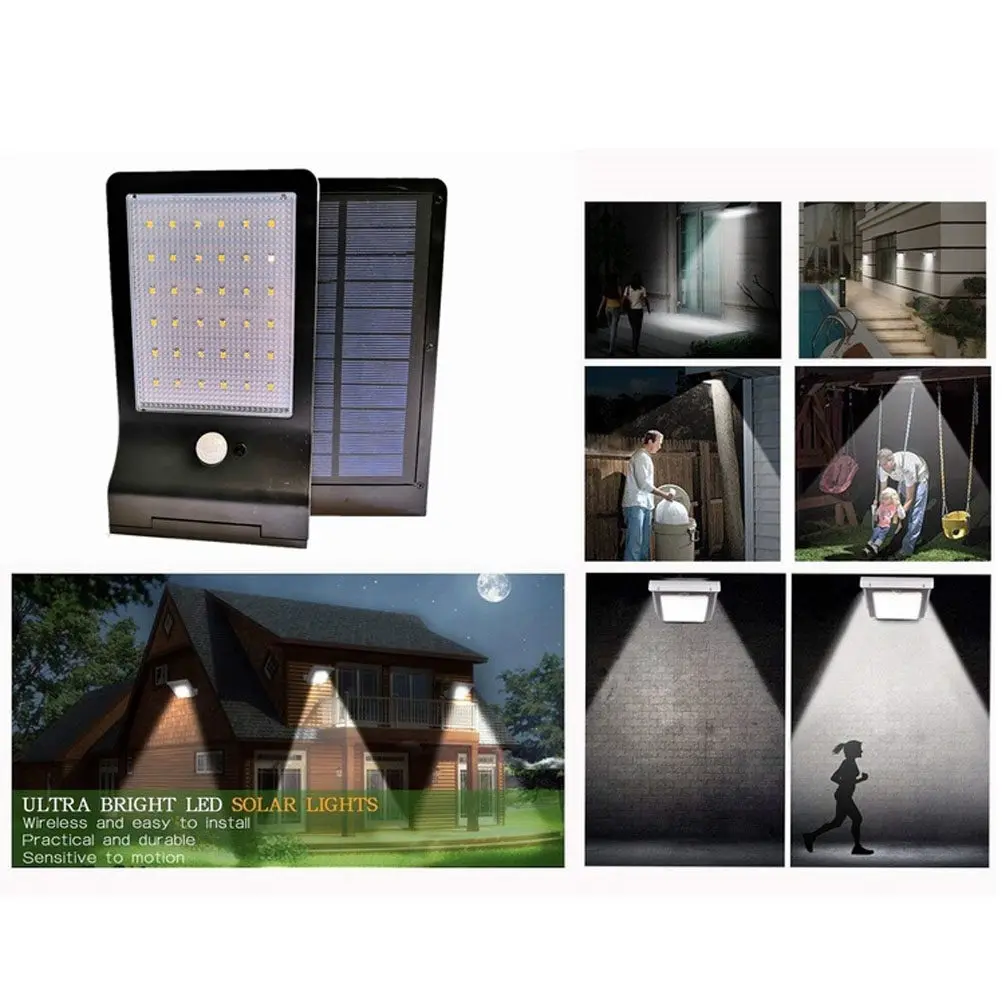 Outdoor Solar Sensor Wall Light 36-LED Durable Waterproof Yard Lighting Tool Solar Power Lamp for Outside Yard Light
