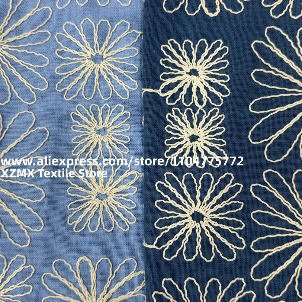 Vintage Daisy Chain Embroidery Fabric, Multiple Color Options, Soft Cotton Base Floral Textile For Garment & DIY Projects