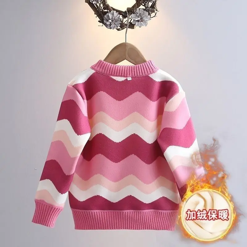 Bild 3: Herbst-Winter-Mädchenpullover, süßer Kinderpullover, mit Fleece gefüttert, dick, warme Strickoberteile, modisches Unterhemd, weich und bequem