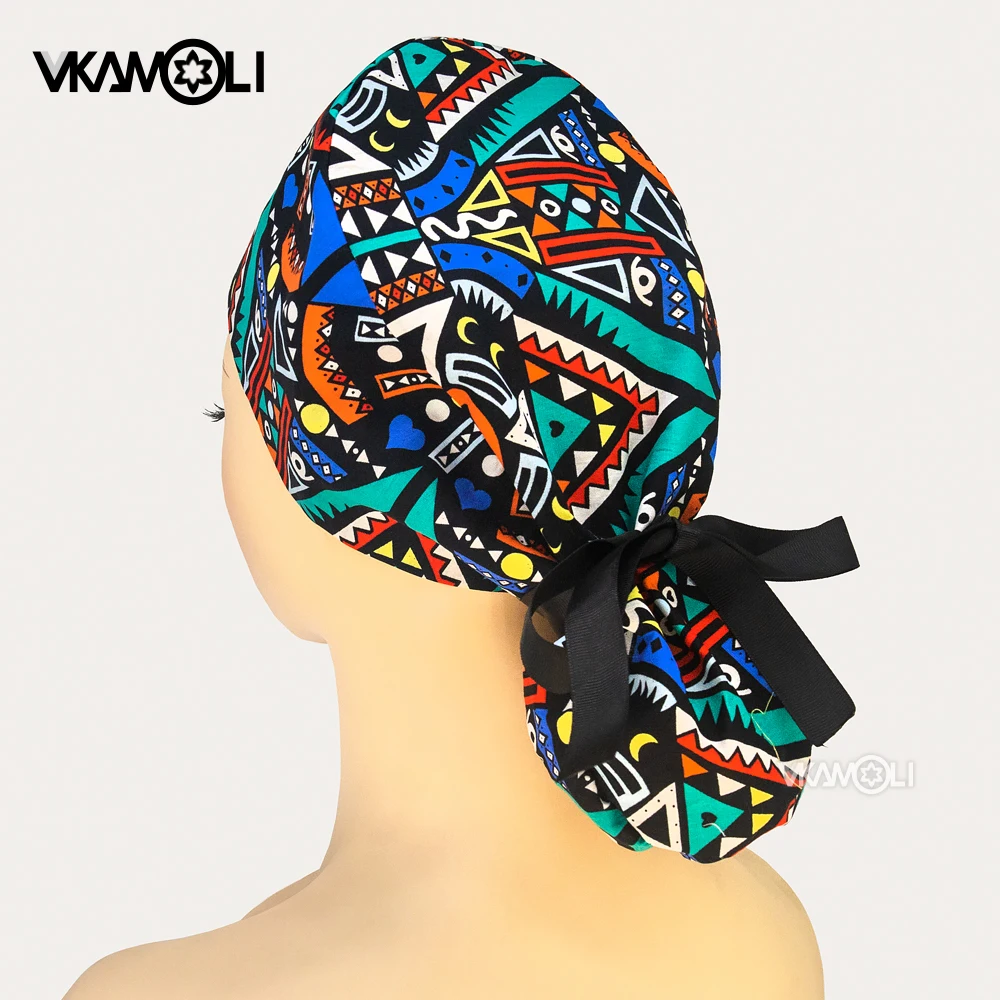 

Fashion pattern printing Ponytail medical hat for Women Long Hair Scrub cap