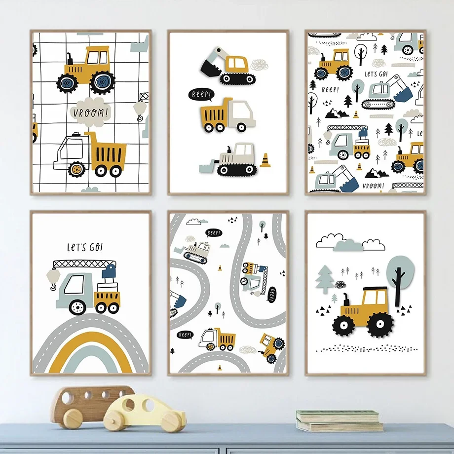 Classic Minimalist Wall Art Cartoon Car Excavator Transport Club HD Canvas Print Poster Home Living Room Bedroom Decoration