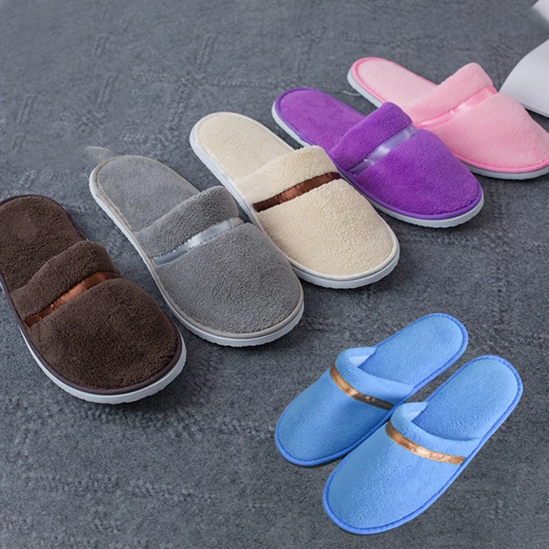 Hotel Slippers Non-slip Coral Fleece Slippers Sweat-absorbent Warm Slippers Home Guest Shoes Men Business Travel Passenger Shoes