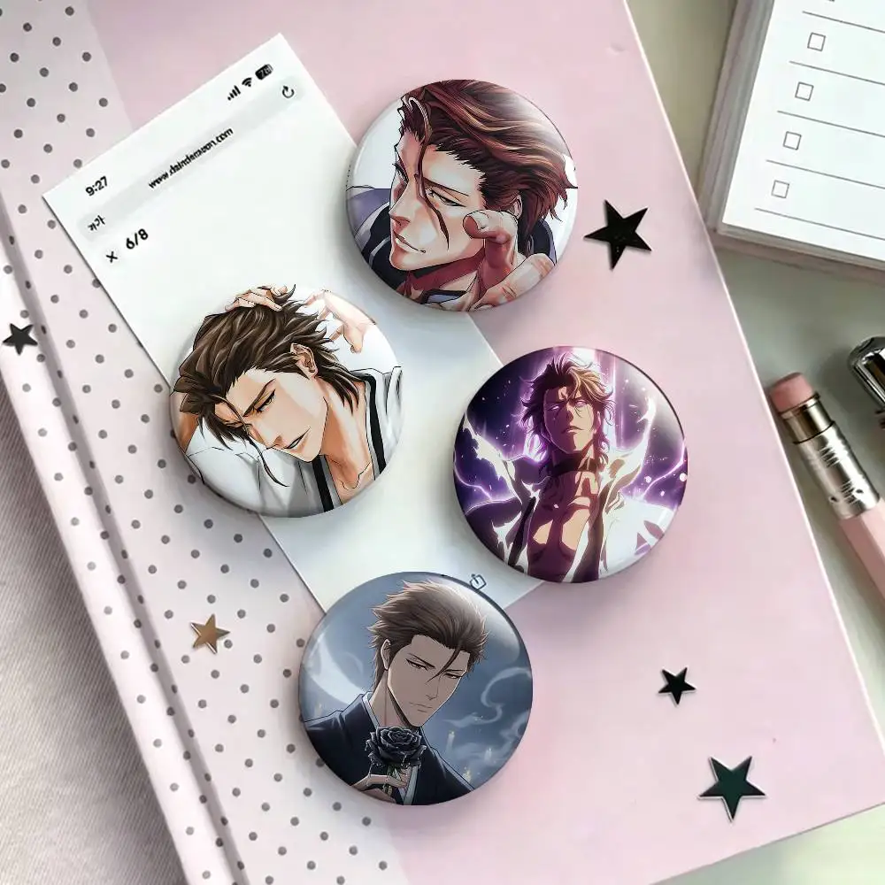 S-Sosuke Aizen B-Bleach Laser Badge Creative Pins Brooch for Bag Clothes Hat Decor Gifts Fans Collect